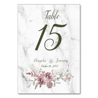 Numéro De Table Mariage élégant floral marbre aquarelle