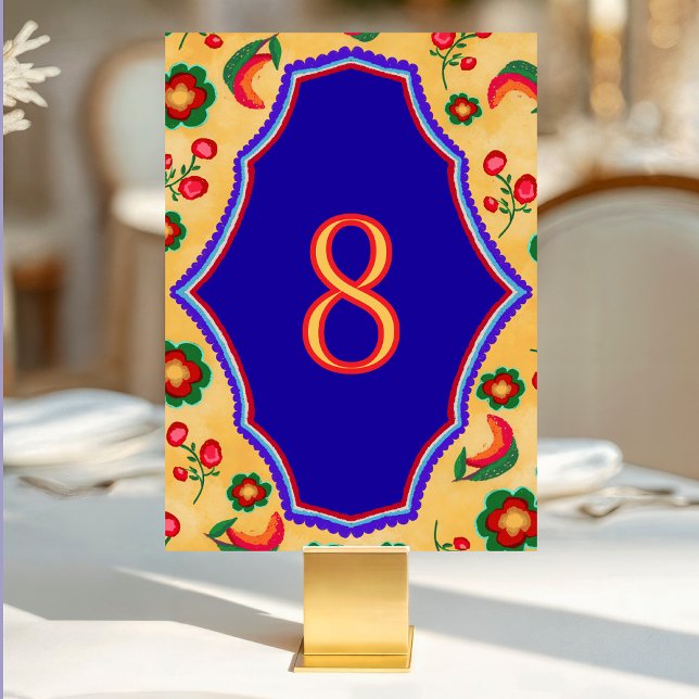 Numéro De Table Mariage élégant mexicain vibrant jaune bleu (Créateur téléchargé)