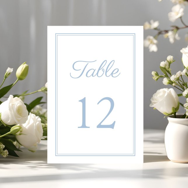 Numéro De Table Mariage Élégant Moderne Bleu Poudre (Modern Elegant Powder Blue Wedding Table Number)