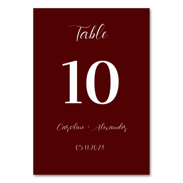 Numéro De Table Mariage Élégant Moderne Bohème Bourgogne Unique (Par défaut)