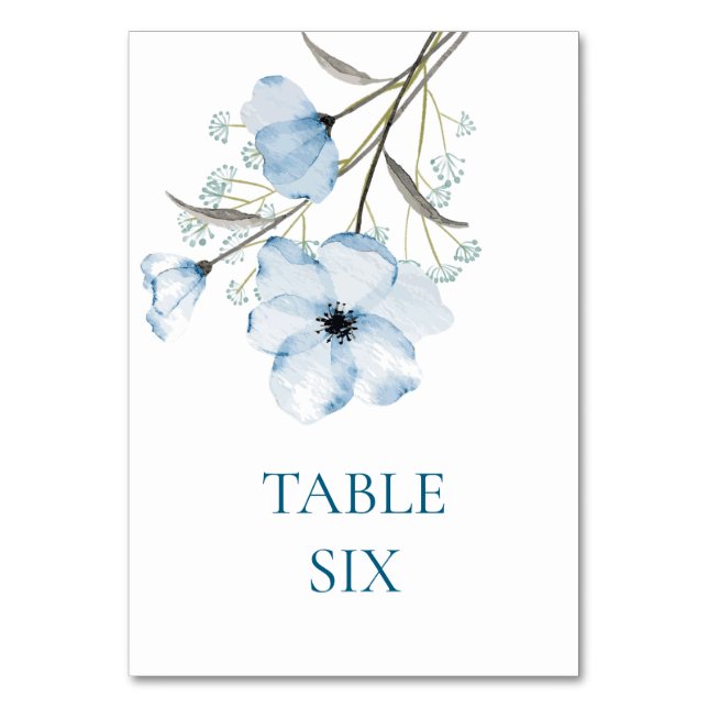 Numéro De Table Mariage Élégant Moderne Chic Bleu Poussiéreux (Dos)