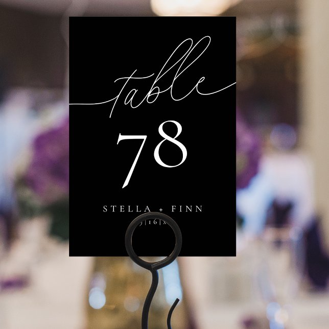 Numéro De Table Mariage élégant moderne écriture noir (Modern Elegant Script Black Wedding Table Number)