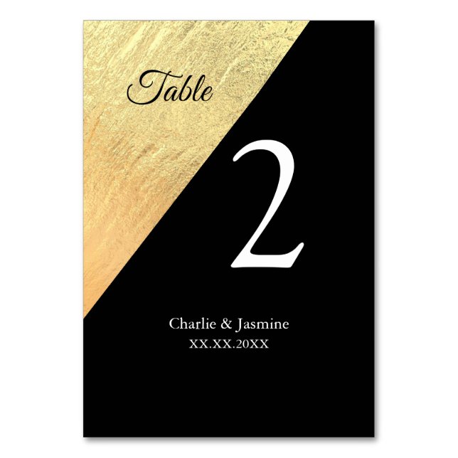 Numéro De Table Mariage élégant moderne noir et or feuille (Par défaut)