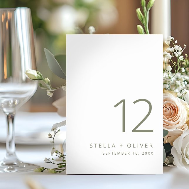 Numéro De Table Mariage Élégant Moderne Vert Sauge (Modern Elegant Sage Green Wedding Table Number)