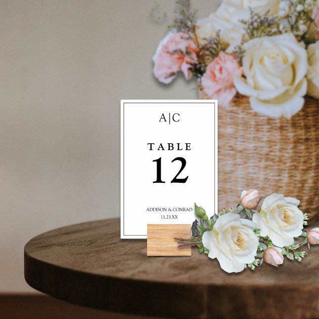 Numéro De Table Mariage Élégant Monogramme Blanc  (Créateur téléchargé)