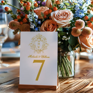 Numéro De Table Mariage Élégant Monogramme Régence Vintage