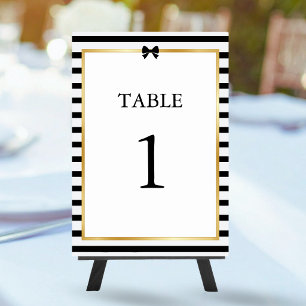 Numéro De Table Mariage élégant noir blanc rayure cadre or