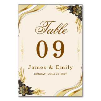 Numéro De Table Mariage élégant noir et or