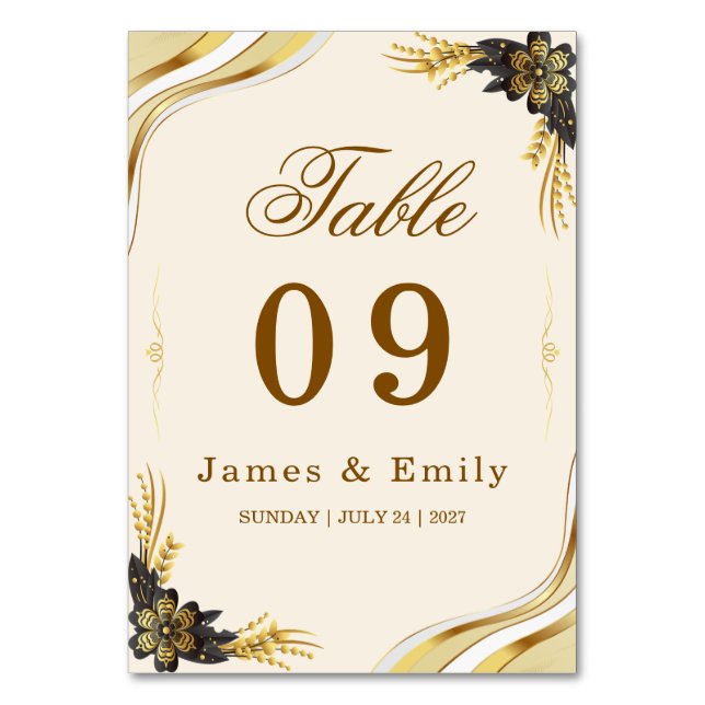Numéro De Table Mariage élégant noir et or (Par défaut)