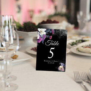 Numéro De Table Mariage élégant noir violet gothique floral crâne
