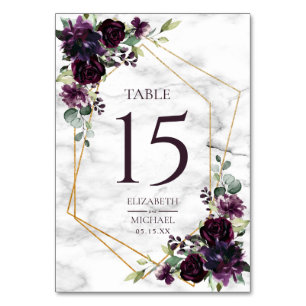 Numéro De Table Mariage élégant or géométrique prune violet marbre