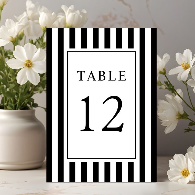 Numéro De Table Mariage élégant rayé noir et blanc (Elegant Striped Black And White Wedding Table Number)