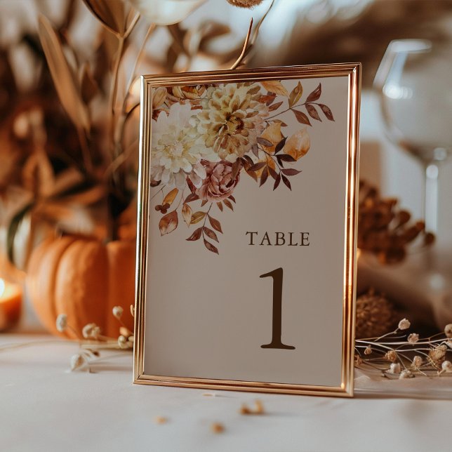 Numéro De Table Mariage Élégant Rustique d'Automne (Elegant Rustic Taupe Watercolor Fall Wedding Table Number by Painted Paperie
)