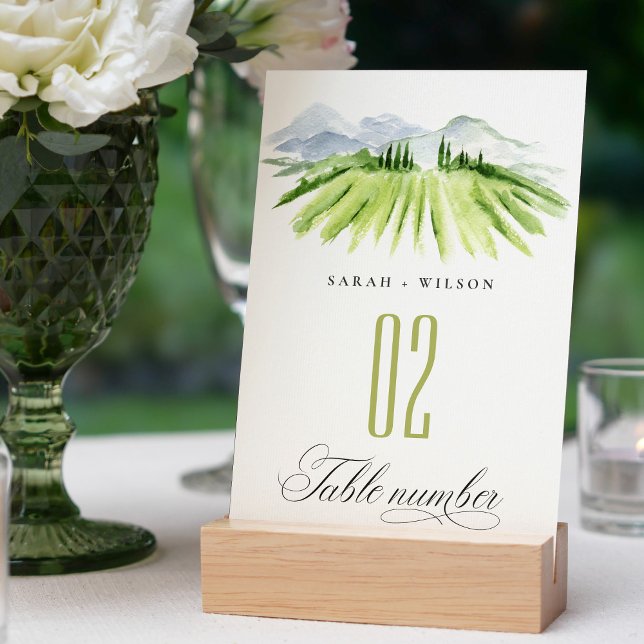 Numéro De Table Mariage Élégant Rustique Vert Bleu Domaine Viticol (Créateur téléchargé)
