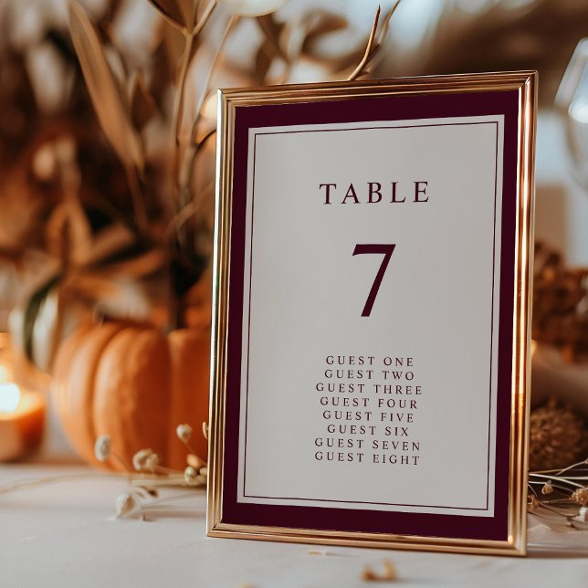 Numéro De Table Mariage Élégant Simple Minimal Bordure Bourgogne (Burgundy Elegant Simple Minimal Border Wedding Table Number by Painted Paperie
)