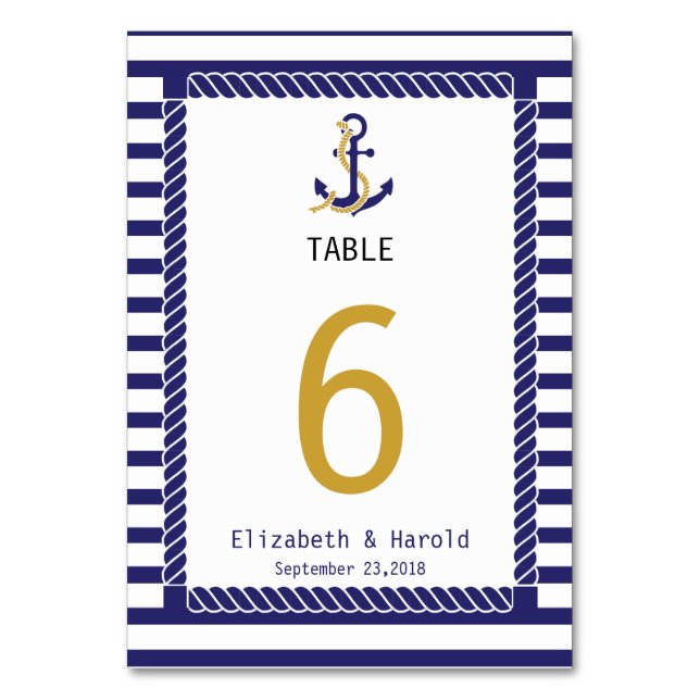 Numéro De Table Mariage Élégant sur le Thème Nautique avec Rayures (Dos)