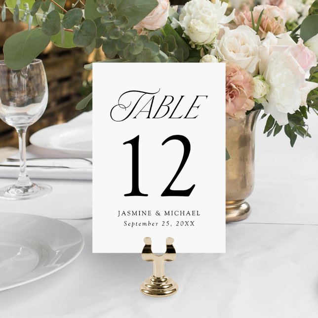 Numéro De Table Mariage Élégant Typographie Noir Moderne (Créateur téléchargé)