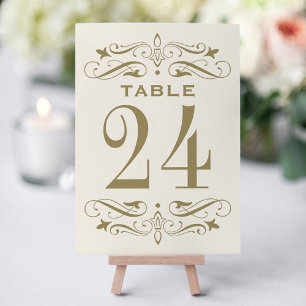 Numéro De Table Mariage Élégant Vintage Ivoire Or