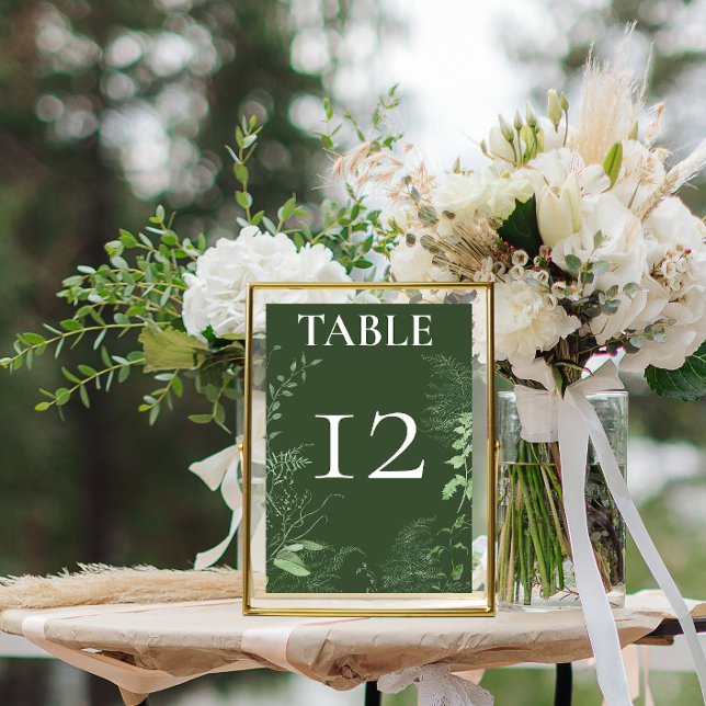 Numéro De Table Mariage émeraude de feuillage vert de fougère rust (Créateur téléchargé)