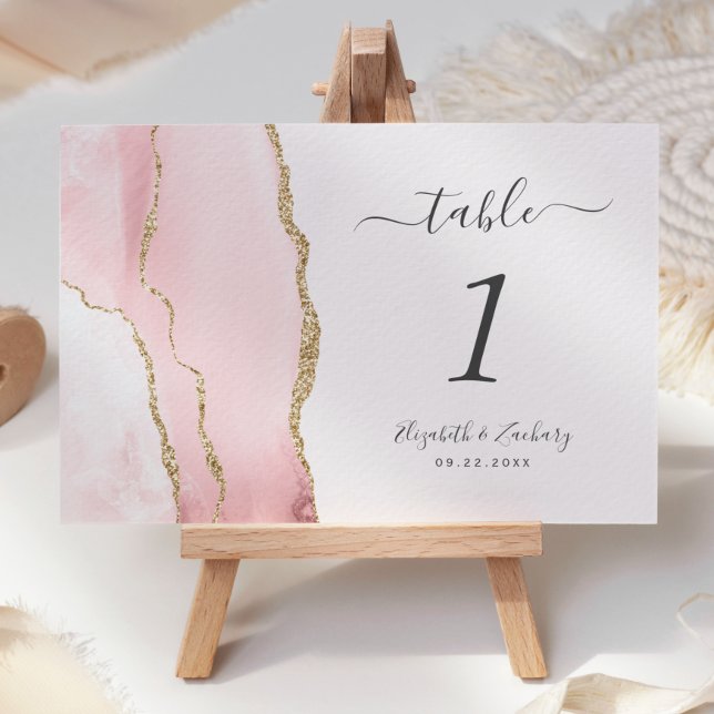 Numéro De Table Mariage en Agate Rose Doré (Créateur téléchargé)