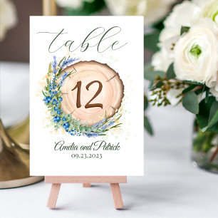 Numéro De Table Mariage en bois Cercle de grains bleutés