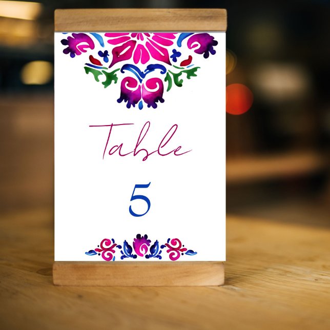 Numéro De Table Mariage en carreaux de Talavera espagnol bleu rose (Pink blue Spanish Talavera tiles wedding Table Number cards fiesta Mexicana personalized table decor)