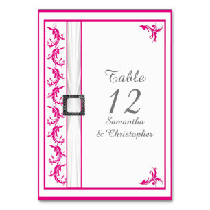 Numéro De Table Mariage en dentelle blanche rose fushia brillant