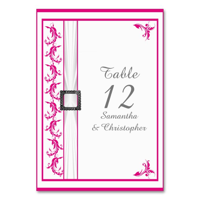 Numéro De Table Mariage en dentelle blanche rose fushia brillant (Par défaut)