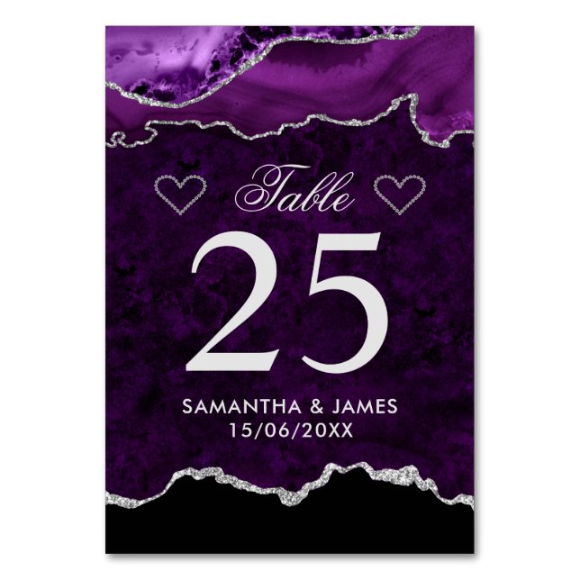 Numéro De Table Mariage en Faux Marbre Agate Violet et Argent (Par défaut)