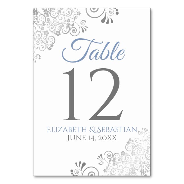 Numéro De Table Mariage en fibre bleu clair et gris élégant (Par défaut)