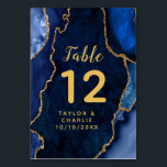Numéro De Table Mariage en marbre marbré marine et or<br><div class="desc">Ce panneau élégant et glamour de numéro de table mariage est doté d'un arrière - plan en marbre marbré bleu marine avec des accents de parties scintillant faux or. Le texte combine écriture manuscrite et polices sans serif modernes pour un look élégant et sophistiqué. Il conviendra parfaitement aux mariages d'automne...</div>