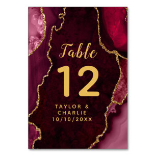 Numéro De Table Mariage en marbre rouge et or