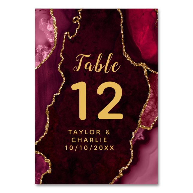 Numéro De Table Mariage en marbre rouge et or (Par défaut)