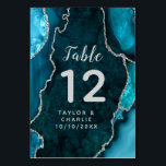 Numéro De Table Mariage en marbre turquoise et argenté<br><div class="desc">Ce panneau élégant et glamour de numéro de table mariage est doté d'un arrière - plan turquoise en marbre d'agate bleu avec des accents de parties scintillant faux argent. Le texte combine écriture manuscrite et polices sans serif modernes pour un look élégant et sophistiqué. Il conviendra parfaitement aux mariages d'automne...</div>