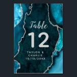 Numéro De Table Mariage en marbre turquoise et argenté<br><div class="desc">Ce panneau élégant et glamour de numéro de table mariage est doté d'un arrière - plan turquoise en marbre d'agate bleu avec des accents de parties scintillant faux argent. Le texte combine écriture manuscrite et polices sans serif modernes pour un look élégant et sophistiqué. Il conviendra parfaitement aux mariages d'automne...</div>