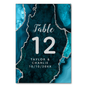 Numéro De Table Mariage en marbre turquoise et argenté