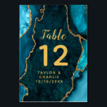 Numéro De Table Mariage en marbre turquoise et doré<br><div class="desc">Ce panneau élégant et glamour de numéro de table mariage est doté d'un arrière - plan turquoise en marbre d'agate bleu avec des accents de parties scintillant en faux or. Le texte combine écriture manuscrite et polices sans serif modernes pour un look élégant et sophistiqué. Il conviendra parfaitement aux mariages...</div>