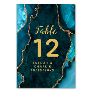 Numéro De Table Mariage en marbre turquoise et doré
