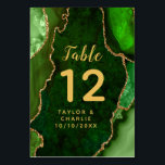 Numéro De Table Mariage en marbre vert et or<br><div class="desc">Cette enseigne élégante et glamour de mariage de numéro de table comporte un arrière - plan en marbre vert agate avec des accents de parties scintillant faux or. Le texte combine écriture manuscrite et polices sans serif modernes pour un look élégant et sophistiqué. Il conviendra parfaitement aux mariages d'automne et...</div>