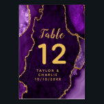Numéro De Table Mariage en marbre violet et or Agate<br><div class="desc">Cette enseigne élégante et glamour de mariage de numéro de table comporte un arrière - plan en marbre violet avec des accents de parties scintillant faux or. Le texte combine écriture manuscrite et polices sans serif modernes pour un look élégant et sophistiqué. Il conviendra parfaitement aux mariages d'automne et d'hiver....</div>