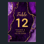 Numéro De Table Mariage en marbre violet et or Agate<br><div class="desc">Cette enseigne élégante et glamour de mariage de numéro de table comporte un arrière - plan en marbre violet avec des accents de parties scintillant faux or. Le texte combine écriture manuscrite et polices sans serif modernes pour un look élégant et sophistiqué. Il conviendra parfaitement aux mariages d'automne et d'hiver....</div>