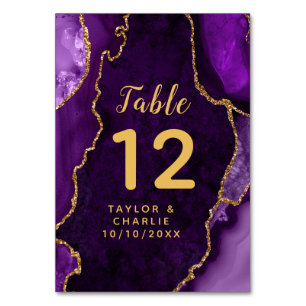Numéro De Table Mariage en marbre violet et or Agate