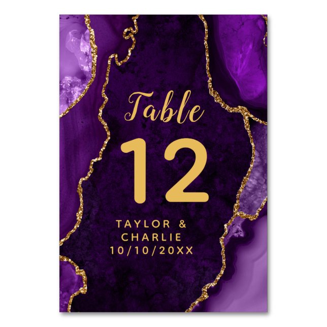 Numéro De Table Mariage en marbre violet et or Agate (Par défaut)