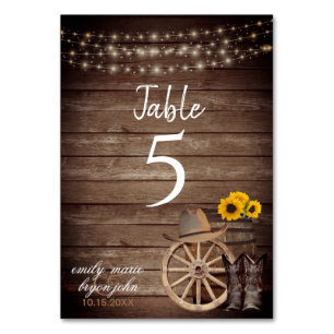 Numéro De Table Mariage en tonneau de bois avec tournesol