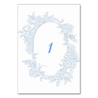 Numéro De Table Mariage encadré de fleurs bleues