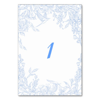 Numéro De Table Mariage encadré de fleurs bleues