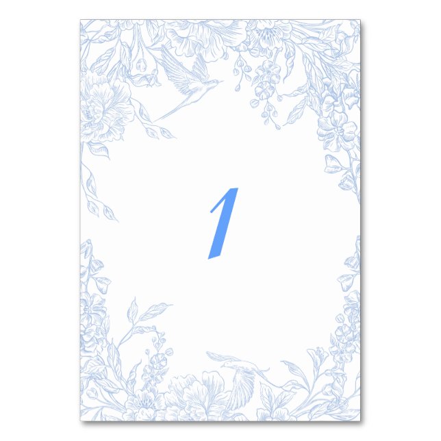 Numéro De Table Mariage encadré de fleurs bleues (Dos)