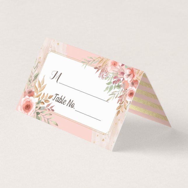 Numéro de table mariage Escort Elégante Fleurs ros (Front)