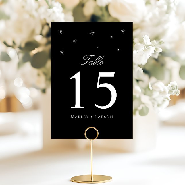 Numéro De Table Mariage étoilé de minuit noir et blanc (Créateur téléchargé)