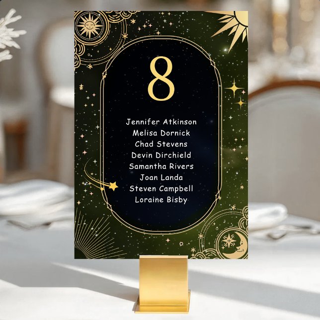 Numéro De Table Mariage Étoile Filante Olive Verte Céleste (Créateur téléchargé)